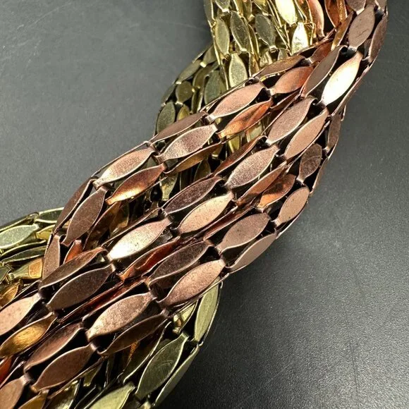 Vintage Braided Chain Necklace Copper Gold Tone Metal Multple Strands 1980s Glam - Picture 5 of 8
